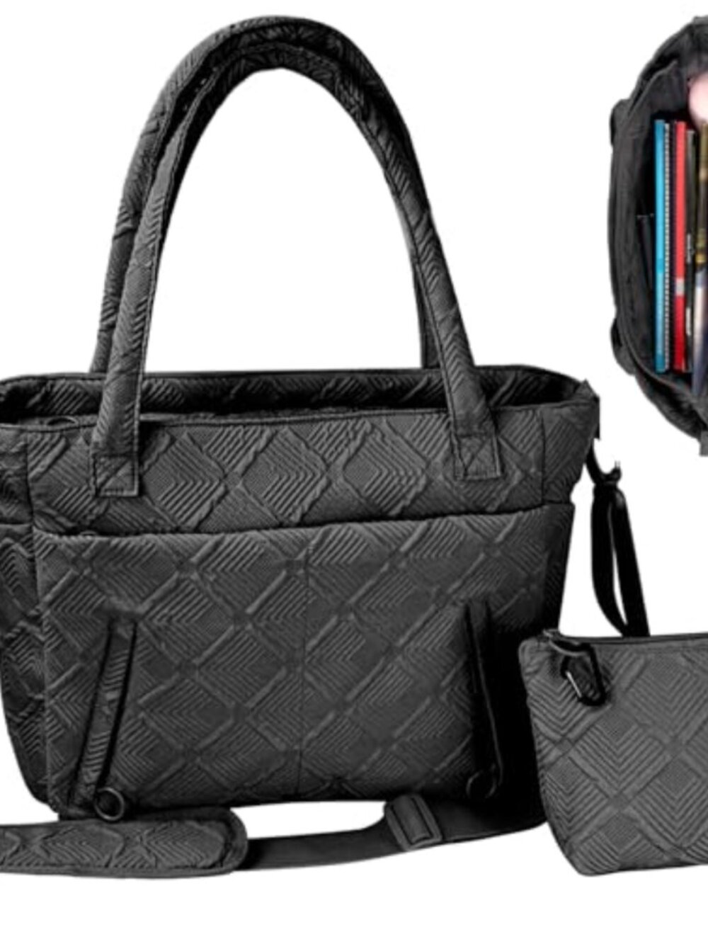 Puffy Tote Bag for Women, Laptop Pocket, Phone Holder, Crossbody Zipper Top
